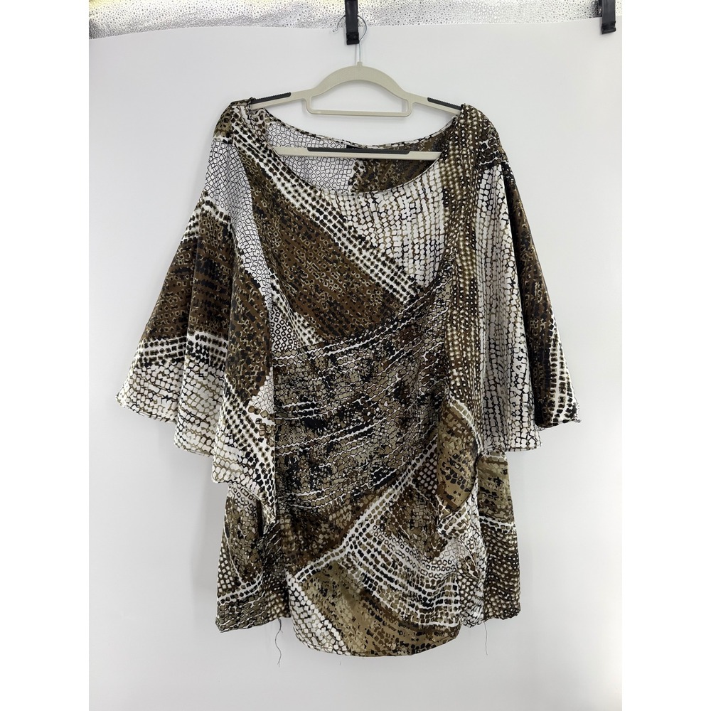 Unique Spectrum Snakeskin Print Butterfly Sleeve Tunic Top Brown White Plus 3X